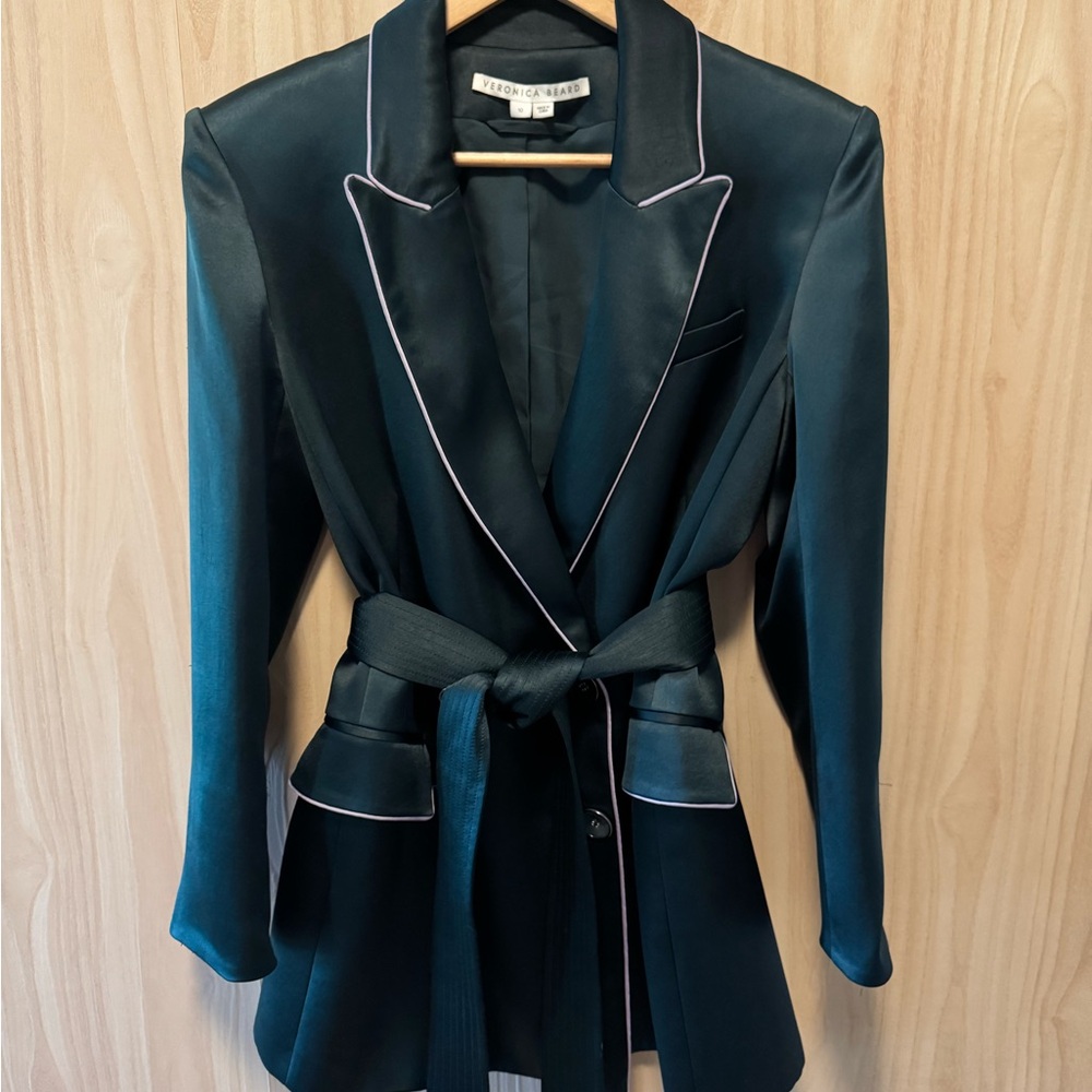 Veronica Beard Green Satin Belted Jacket